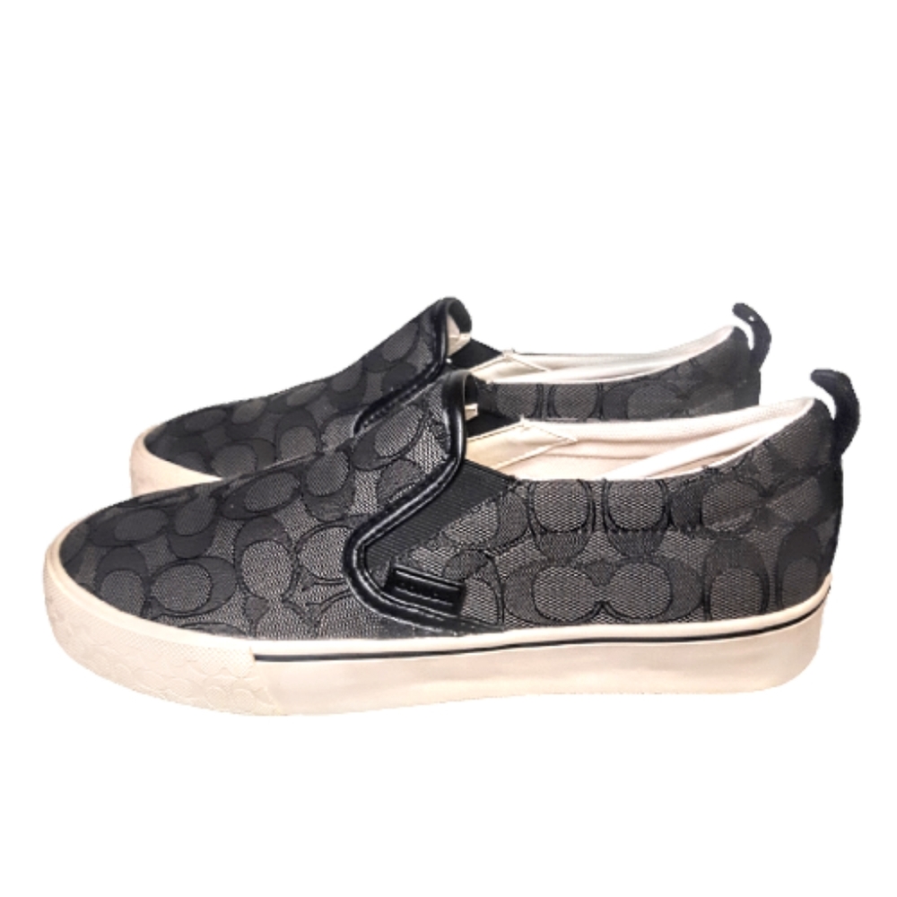 Coach Skate Slip On Sneaker Loafer Signature Jacquard Gray Black Vans - Picture 8 of 9